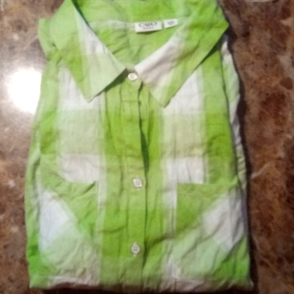 Cato Woman's Button Down Long Sleeve Shirt, Size: 18/20W,Colors: Green And White